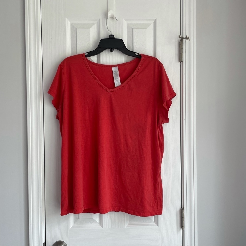 Unbranded Red Orange Crochet V-Neck Tee